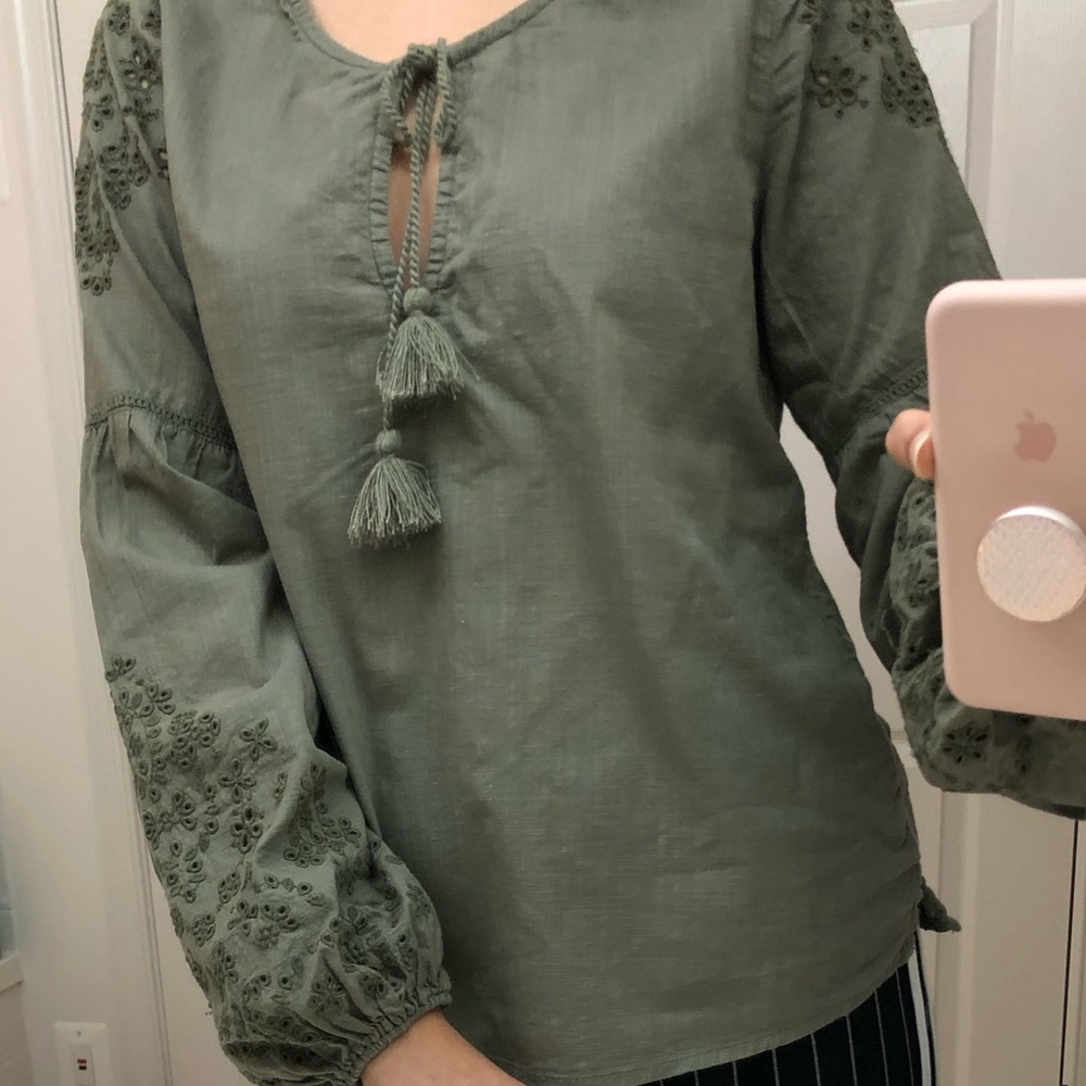 Abercrombie & Fitch Olive Green Bell Sleeve Blouse